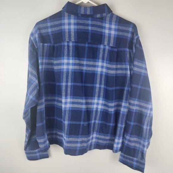Lucky Brand Womens XL Blue Plaid Cropped Shirt Flannel Button Up Long Sleeve - Picture 3 of 14